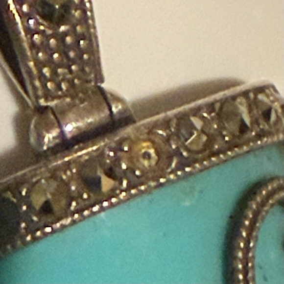 Vintage Sterling Silver marcasite Turquoise Pendant MISSING STONES - Picture 7 of 8